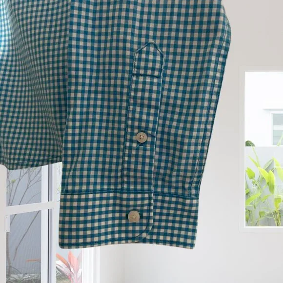 2 for $15 Hollister Aqua Blue & White Check Button Down Shirt – Size Medium - Picture 6 of 10